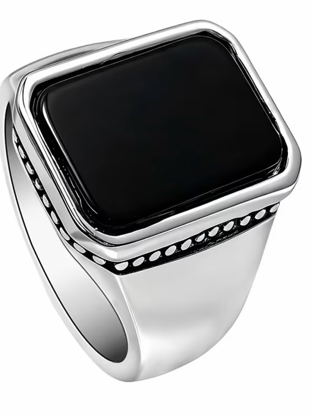 NWT Men’s Silver Black Onyx Square Signet Ring - Size 10